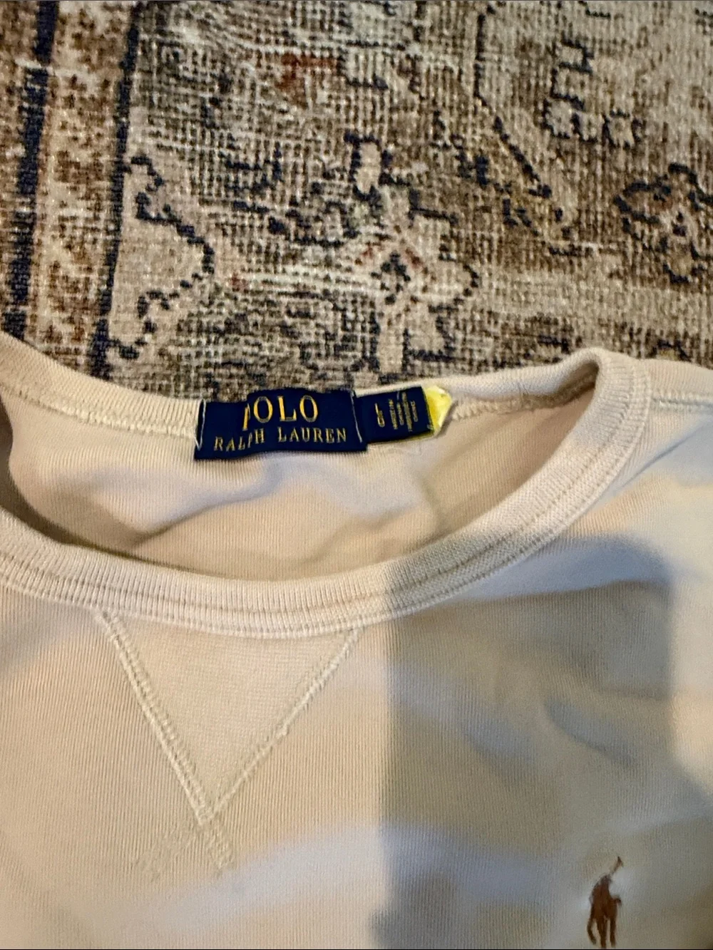 Ralph Lauren Men's Cream Crewneck Sweatshirt with Gold Pony